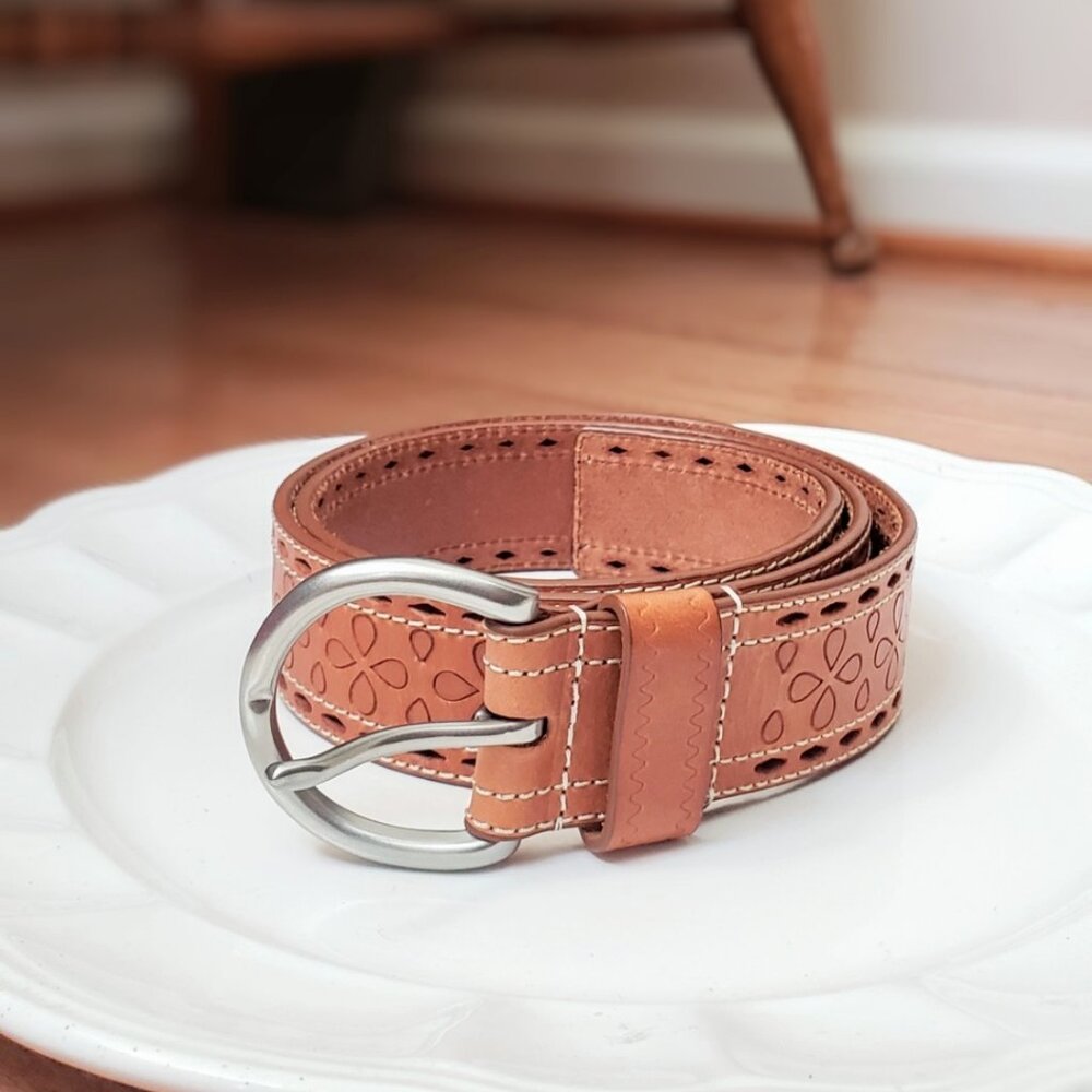 Ralph Lauren Flower Embossed Tooled Leather Belt NWT